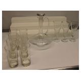 Javit Crystal Etched Clipper Ship Glass & Decanter