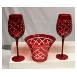 Vintage Red Flash Cut to Clear Glassware