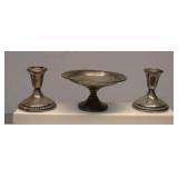 Sterling Silver Candle Holders & Candy Dish