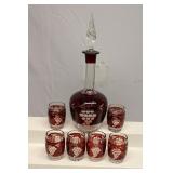 Ruby Red Cut to Clear Wine Decanter Set