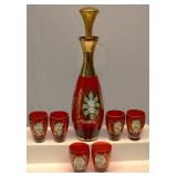 Bohemian glass decanter set Ruby red Gold