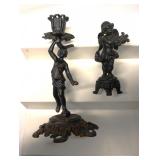 Vintage Cast Iron Candle Holders Tallest 9"T