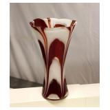 Mid Century Candy Cane Art Glass Vase 10"T