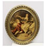 Vintage antique Framed Oval Litho Print 14x16