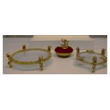 Vintage Brass & Frosted Glass Vanity Items