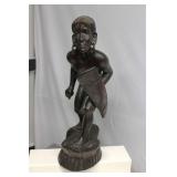 VINTAGE HAND CARVED WARRIOR STATUE 18"T 1970
