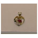 10K Gold Marked Garnet Heart Pendant