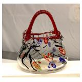Mid Century Art Glass ( Blown) Hand Bag 9"T 7"W