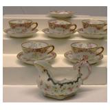 Limoges France Pink Rose Blue Floral Cups & Sauce