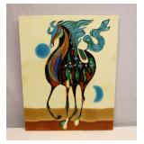Wayne Gao Horse Glazed Ceramic Tile Plaque 11"x14"