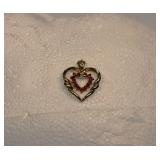 10K Yellow Gold Heart Diamond Garnet Pendant