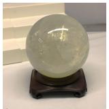 Quartz Crystal Sphere w Wood Stand Very Heavy