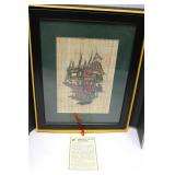 Vintage Japanese Grass Cloth Painting 12.5"x10"