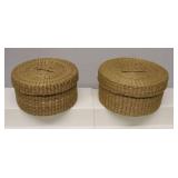 Sweet Grass Woven Basket With Lid set 2