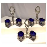 Cobalt Blue Glass Double Salt Cellar set 3