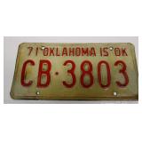 1971 Oklahoma License Plate