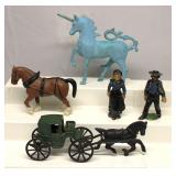 Cast Iron Horses * Carriage * People & Unicorn