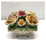 Mid Century Capodimonte Porcelain Rose Basket