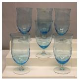 Vintage Etched Blue Glass Stemware Set
