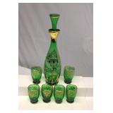 Italian Venetian Green Glass Gold Overlay Decanter