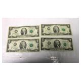 2003 2 Dollar Bills 4 Bills