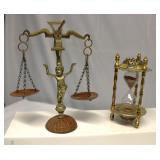 Brass Cherub Holding Scale & 3min Egg Hour Glass