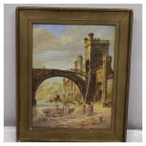 Vintage Water Color Continental River Scene