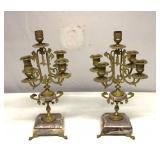 Antique Brass & Marble Cherub Candle Holders set 2