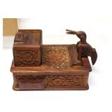 1950s Carved-Wood Birdie Cigarette Dispenser Box