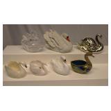 Vintage Porcelian Glass & Cloisonne Swan Lot