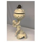 Antique Cast Iron Figural Cherub Oil Lamp 22" T