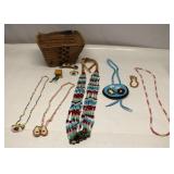 Native Beadwork Jewelry w Basket Lot