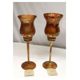 Vintage Bombay Art Glass Candle Holders set 2