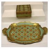 Vintage Wood Italian Vanity Tray & Trinket Box