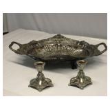 Antique Silverplate Centerpiece & Candleholders