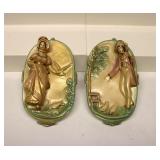 Vintage MCM Pair 3-D Chalk-Ware Wall Plaques