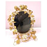 Vintage French Metal Porcelain Flowers Mirror