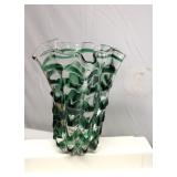 Tiffin mid-century emerald green ribbon vase