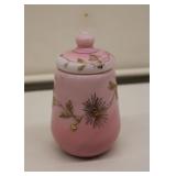 Bohemian Enameled Floral Pink Opaline Glass Jar