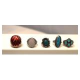 Vintage Sterling Silver Gemstone Rings set of 5