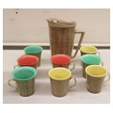 MCM Raffiaware Pitcher & 8 Tumblers Set