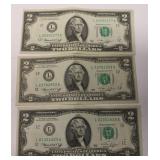 1976 2 Dollar Bills set of 3 Notes