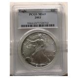 2003 One Dollar Silver Eagle MS 69