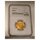 1903 5 Dollar Gold Coin MS62