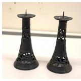 Antique Cast Iron Candle Holders 9" Tall
