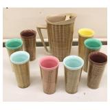 MCM Raffiaware Pitcher & 8 Tumblers Set