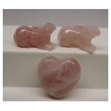 Rose Quartz Carved Rabbits & Heart