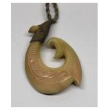 Vintage Hawaiian Bone Tribal Fish Hook Pendant