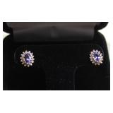 14K Gold Amethyst Diamond Earrings