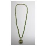 14K Gold Peridot Pendant w Diamond Halo Necklace